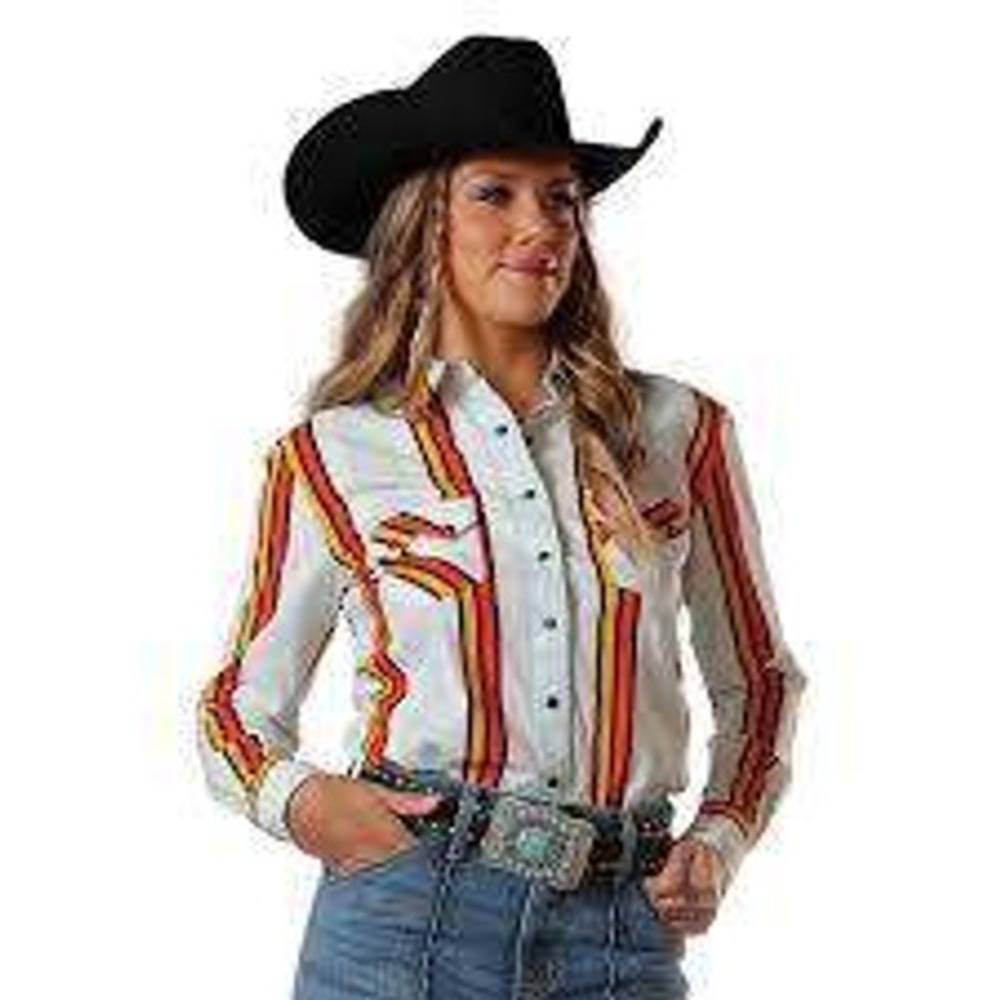Cruel Denim Western Snap Shirt Womens Medium Orange Striped